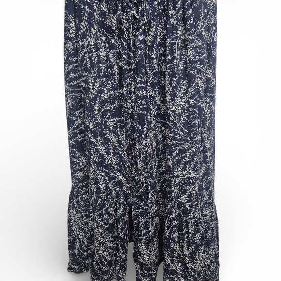 Lucky Brand Plus Sz 3X Dress Navy Blue Botanical Print V-Neck Maxi Boho Flutter - Picture 3 of 9